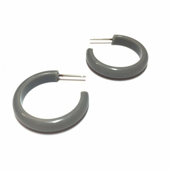 Vintage Lucite Skinny Perfect Hoop Gray Earrings - Picture 1 of 5